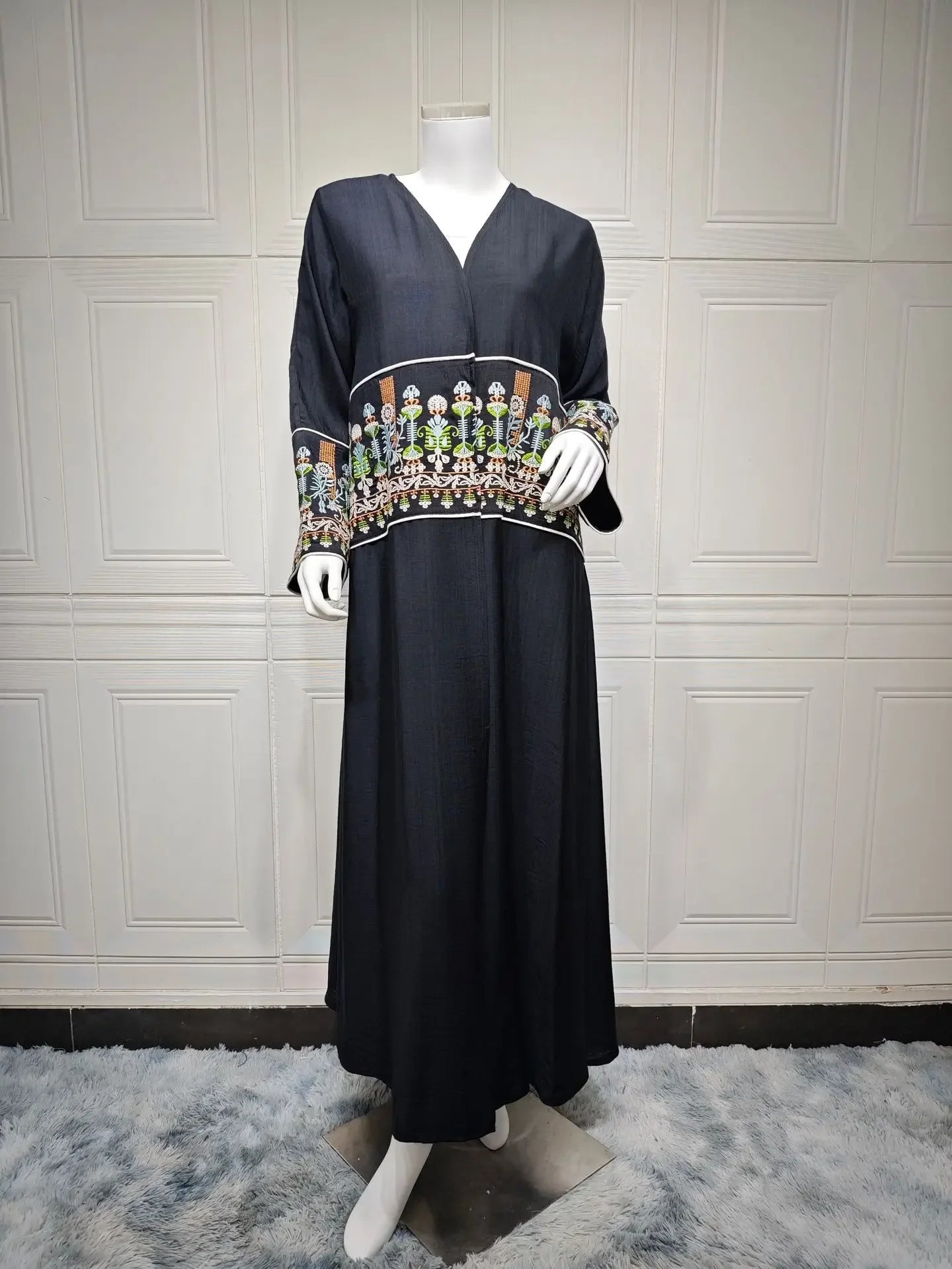 Elegant Muslim Embroidery Cardigan for Women Eid Arab Hijab Abaya Dress Dubai Saudi Modest Clothing Islamic Turkey Open Abayas