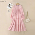 Muslim Woman Modest Ruffles Trim Maxi Dress Elegant Lantern Sleeve Sashes A-Line Tiered Long Dresses Islamic Ramadan Clothes 3XL