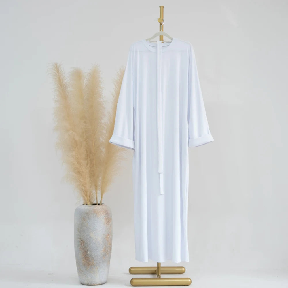 Modest Rib Knit Abaya Dress Muslim Women Clothing, Casual Hijabi Robe Ramadan Eid Dubai Turk Islamic Maxi Dress All-Season Wear