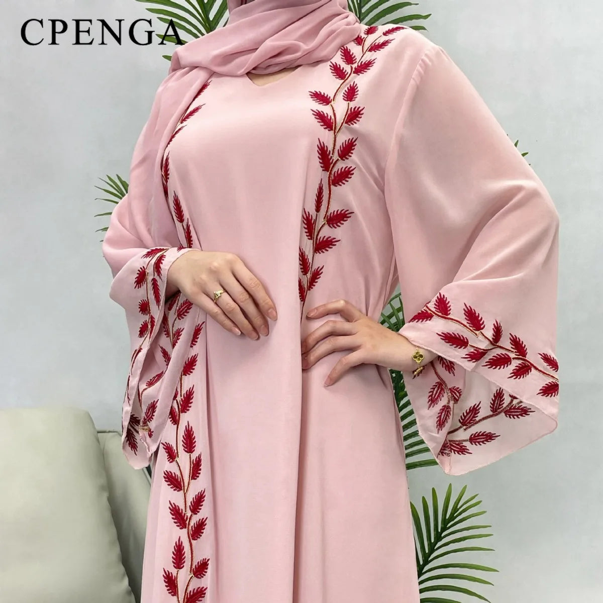 Two-piece Arabic Chiffon Clothes Set for Muslim Women Elegant Dubai Modest Abaya Dress with Hijab Islamic Party Jalabiya Outfit