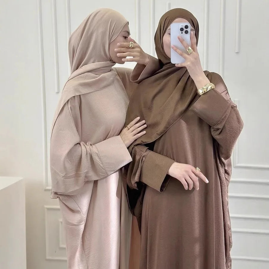 Women Muslim Modest Closed Crinkle Dresses Hijab Long Sleeve Abaya Kaftan Islamic Eid Clothes Dress Musulmane Femme Vestidos New