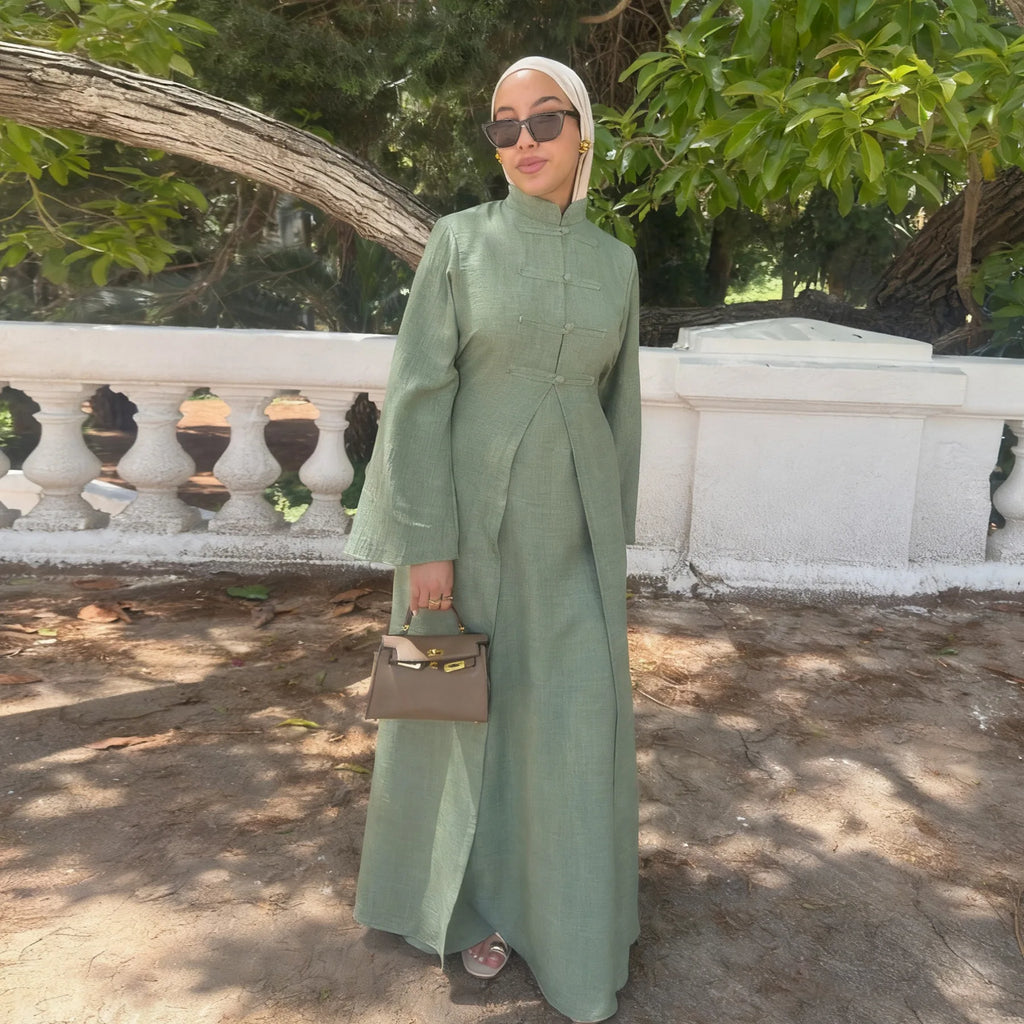 Eid 2 Piece Travel Abaya Set with Inner Dress Muslim Sets Islamic Clothes Elegant Abayas for Women Dubai Kaftan Turkish Dresses