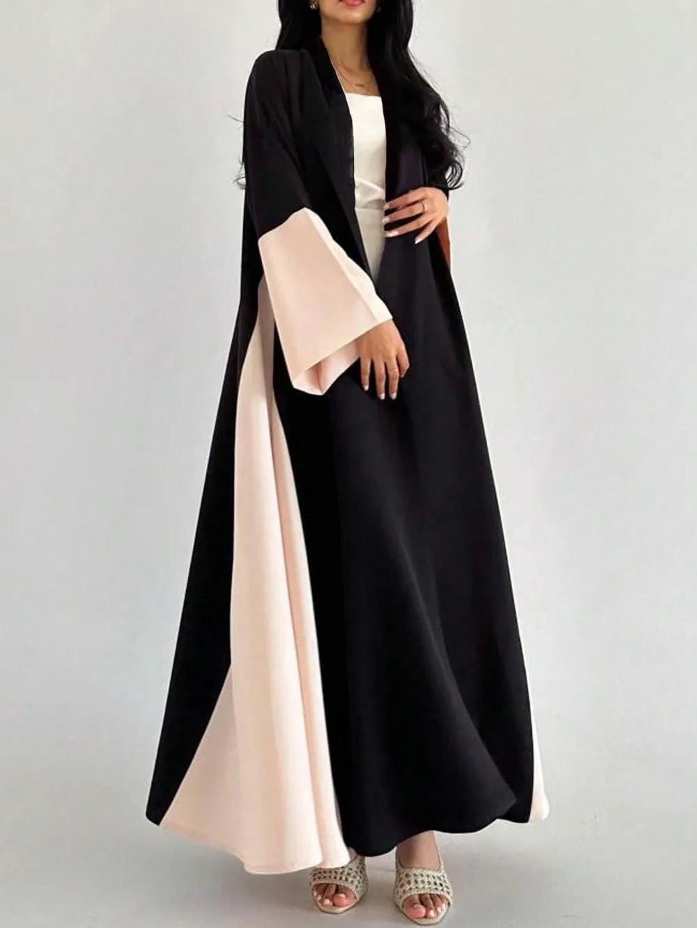 Muslim women Open Front Abaya Casual Kaftans Islamic Full Sleeve