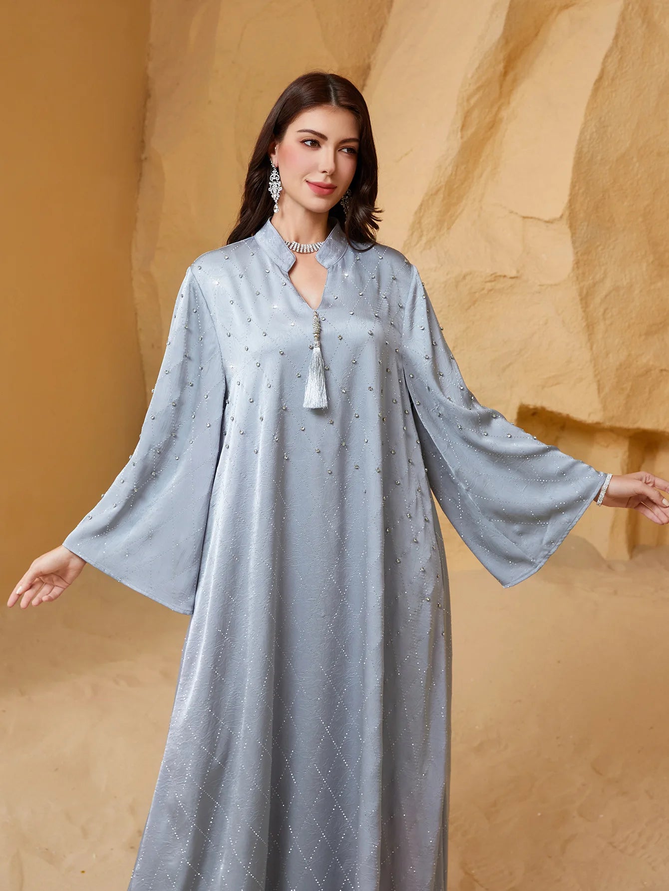 Eid Women Dress Abaya Muslim Elegant Beading Diamond Maxi Long Dresses Ramadan Jalabiya  Party Dubai Robe Vestidos Largos 2025