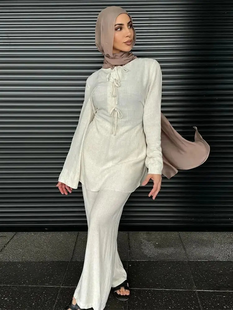 Robe Femme Musulmane Abayas Prayer Clothes For Women Ramadan Plain 2 Piece Abaya Set Tops Pants Modest Muslim Sets Kaftan