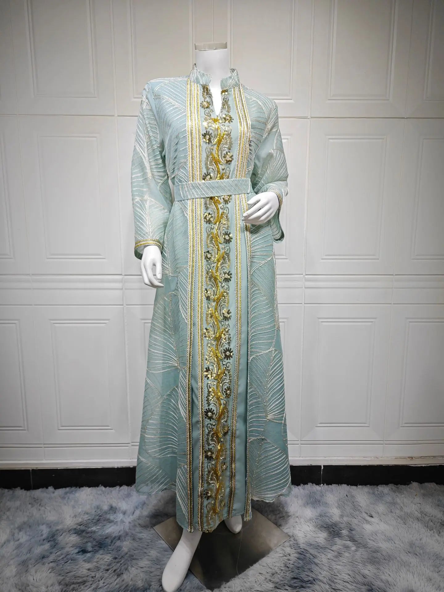 Women Mesh Sequins Dress Elegant Abaya  Eid Party Gorgeous Embroidery Dresses Lace-up Muslim Jalabiya  Vestidos Largos Robe 2025