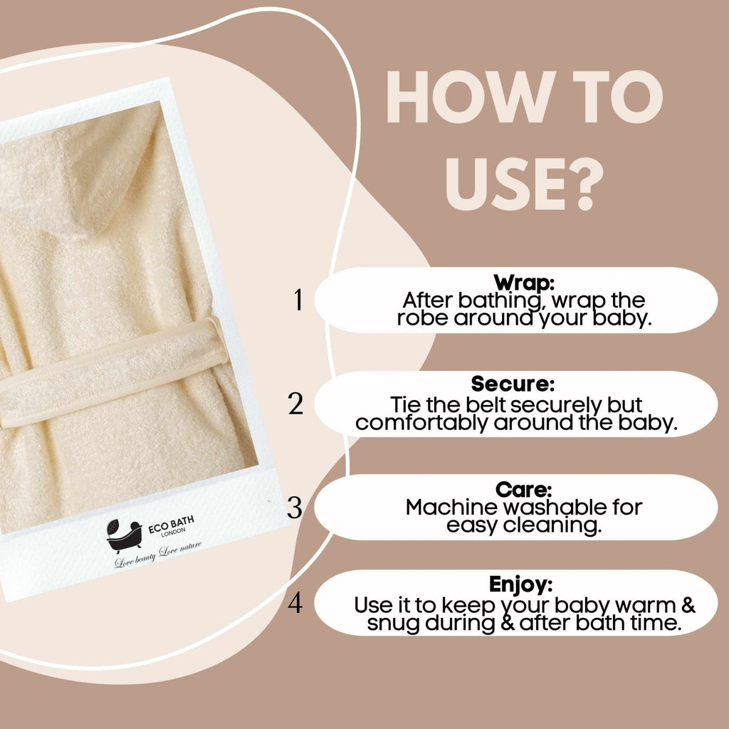 Eco Bath London Organic Cotton Baby Robe - Available in Sizes 0-2 Years and 3-5 Years