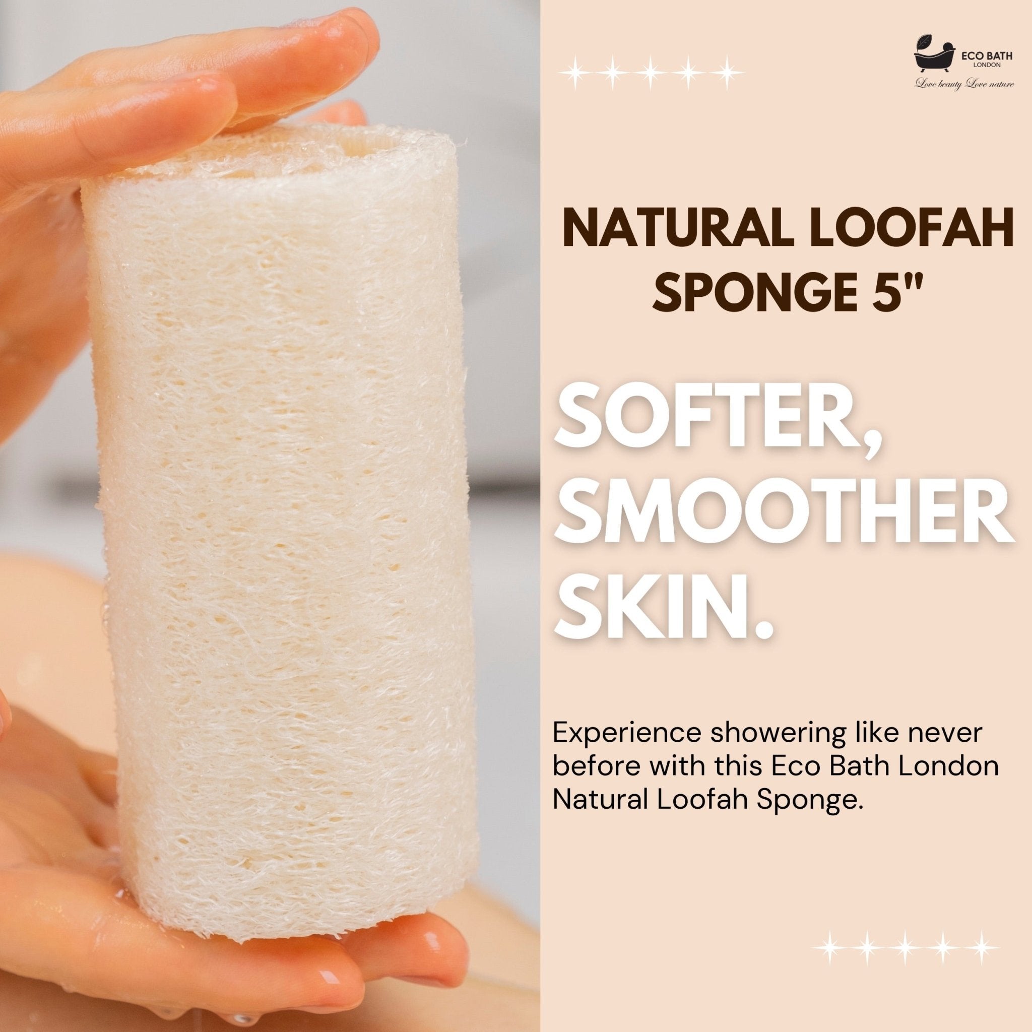 Eco Bath London Natural Loofah 5 inch with String - Premium Exfoliating Bath Sponge