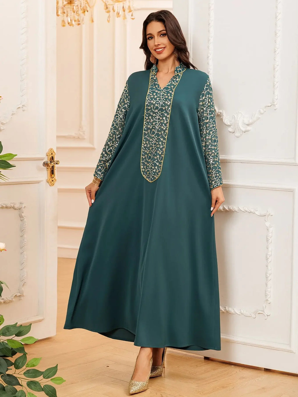 A beautifully crafted Muslim women Moroccan kaftan featuring a relaxed silhouette and elegant detailing for Eid and everyday wear
