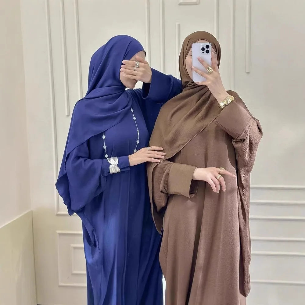Women Muslim Modest Closed Crinkle Dresses Hijab Long Sleeve Abaya Kaftan Islamic Eid Clothes Dress Musulmane Femme Vestidos New