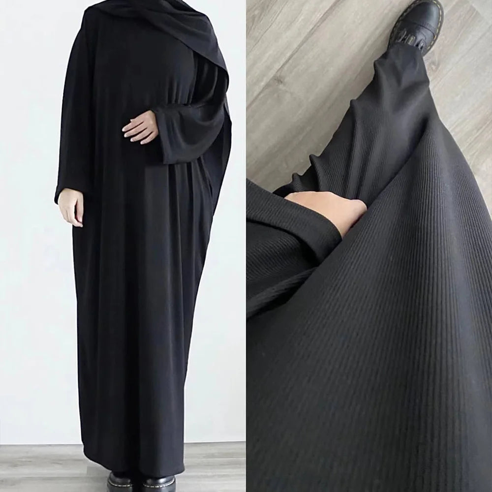 Modest Rib Knit Abaya Dress Muslim Women Clothing, Casual Hijabi Robe Ramadan Eid Dubai Turk Islamic Maxi Dress All-Season Wear