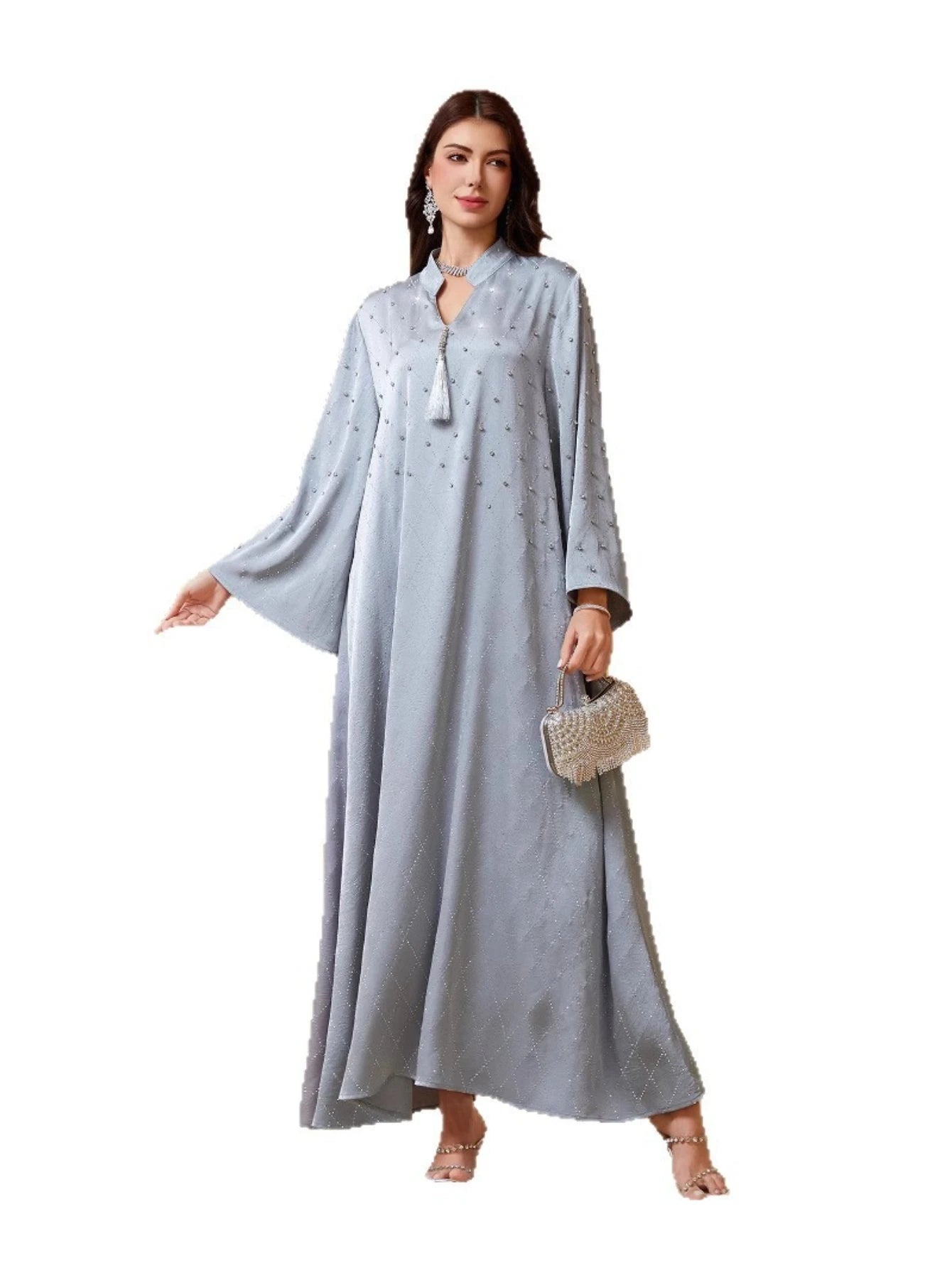 Eid Women Dress Abaya Muslim Elegant Beading Diamond Maxi Long Dresses Ramadan Jalabiya  Party Dubai Robe Vestidos Largos 2025