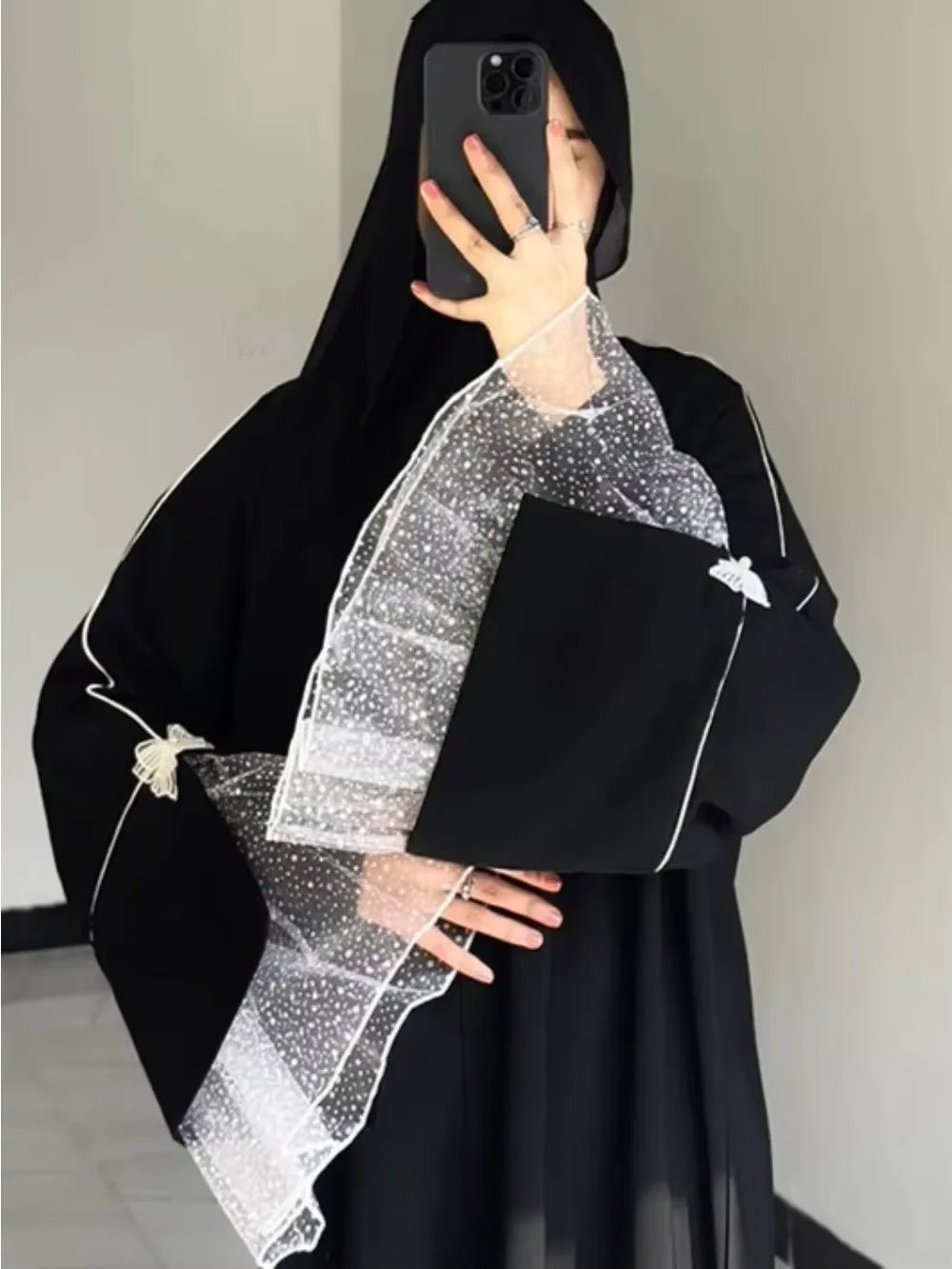 Muslim Abaya Women Lace Sleeve Elegant Nida Black Abaya Dubai Modest Dresses Morocco Kaftan 2025 EID Cardigan Summer Long Robe