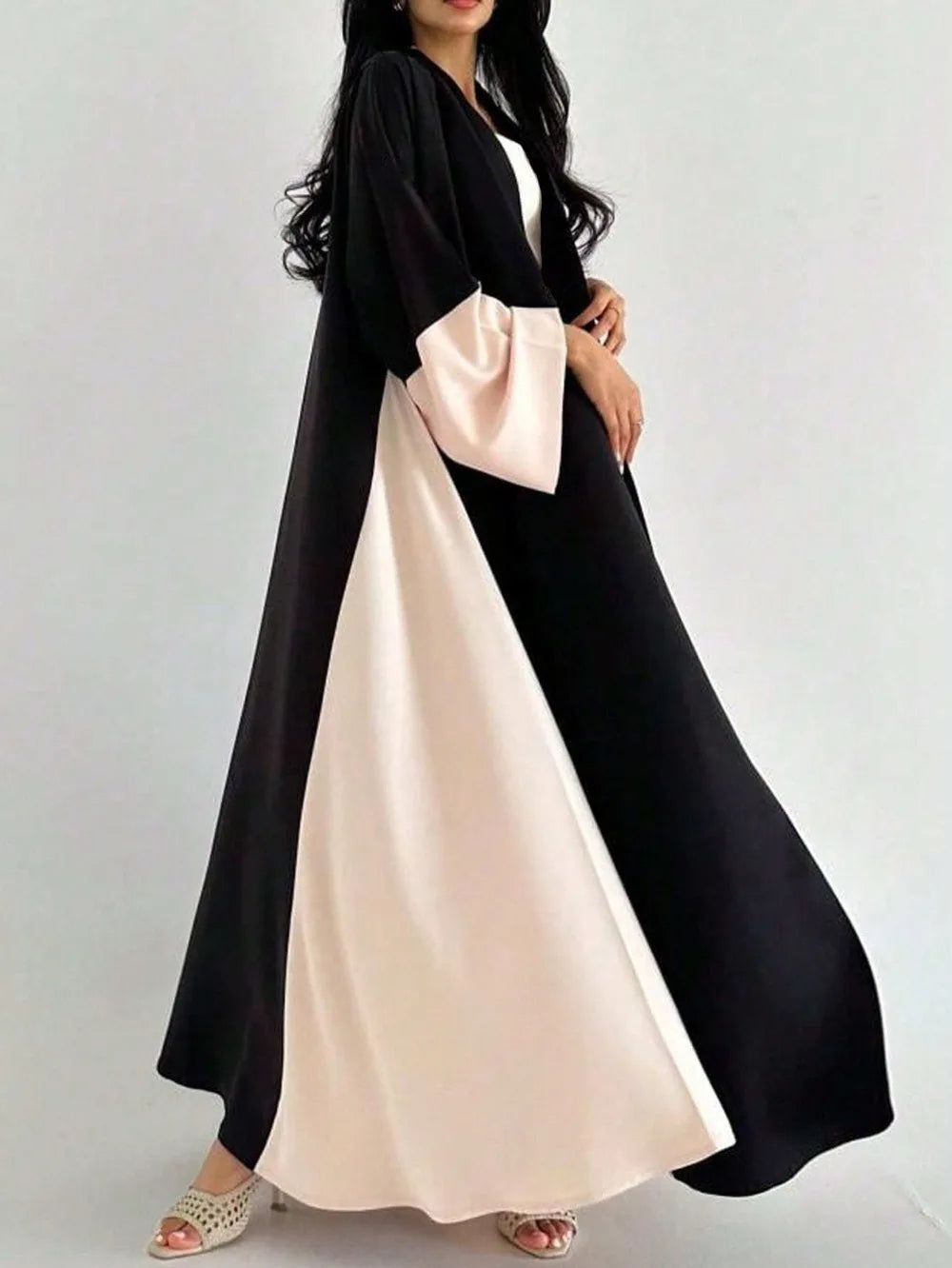 Muslim women Open Front Abaya Casual Kaftans Islamic Full Sleeve