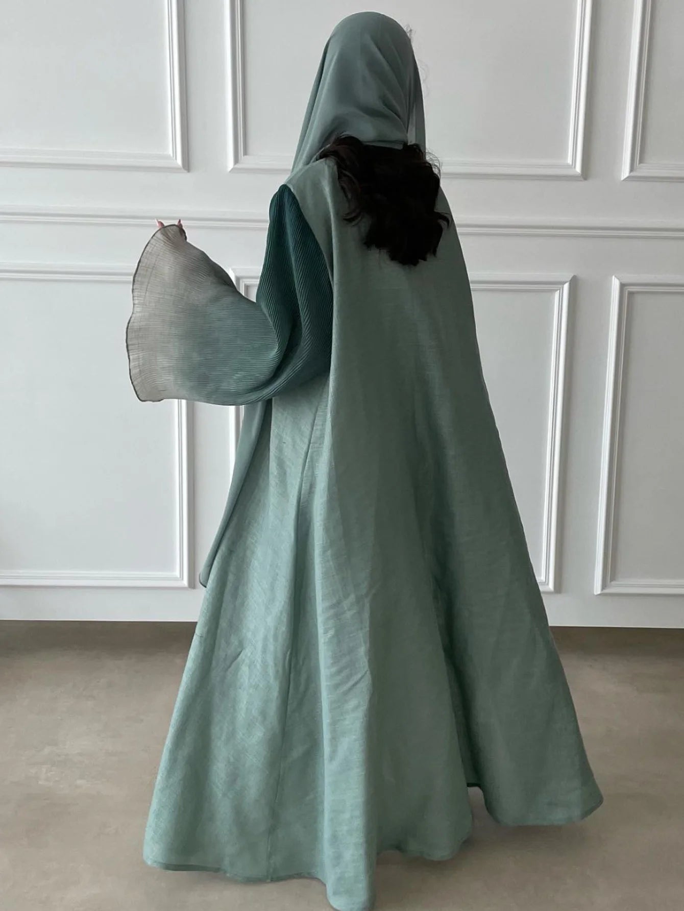 Middle-East Abaya Muslim Flare Sleeve Casual Arabian Pleated Open Front Abayas Turkey Kaftans Women Jilbabs Islamic Maxi Dresses